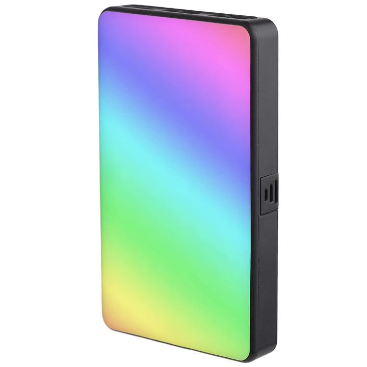 Videolámpa, Latauar, folyamatos fény 2500-9000K, 3100mAh akkumulátor, HSI vezérlés, CRI 95+, 20 motívumprogram, kamerához, videokamera, GoPro, telefon, USB Type C töltőnyílás, 11,5 × 7 × 1,5 cm, fekete