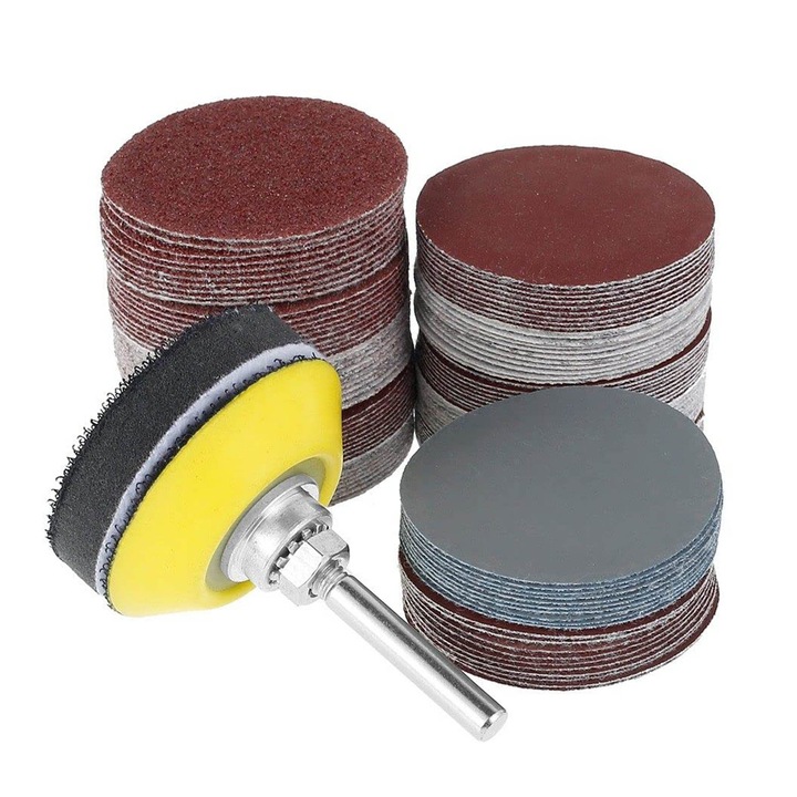 Комплект от 123 велкро абразивни диска, Hggzeg, 50 мм, зърненост 60, 80, 180, 240, 320, 400, 600, 800, 1000, 1200, 2000, 3000, Лесни за използване, Нанасят се върху метал, дърво, гума, камък, шлайфане, полиране на стъкло и други материали