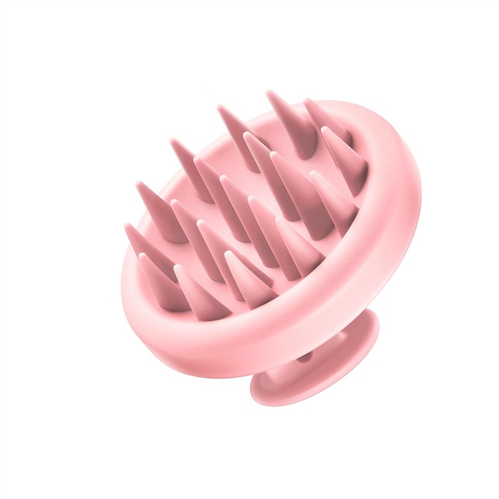 Perie de masaj pentru scalp, silicon, multifunctionala, roz, 80x61mm