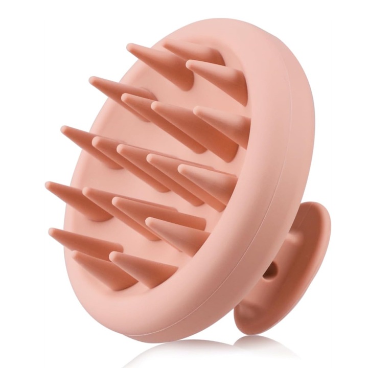 Perie de masaj pentru scalp, multifunctionala, silicon, maro deschis, 80x61mm