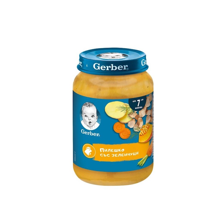 Пюре за бебета, Nestle Gerber, с пилешко и със зеленчуци, от 7-ия месец, 190g