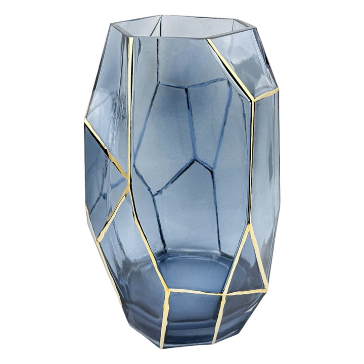 Декоративна стъклена ваза за цветя, 27,5х17 см, синя