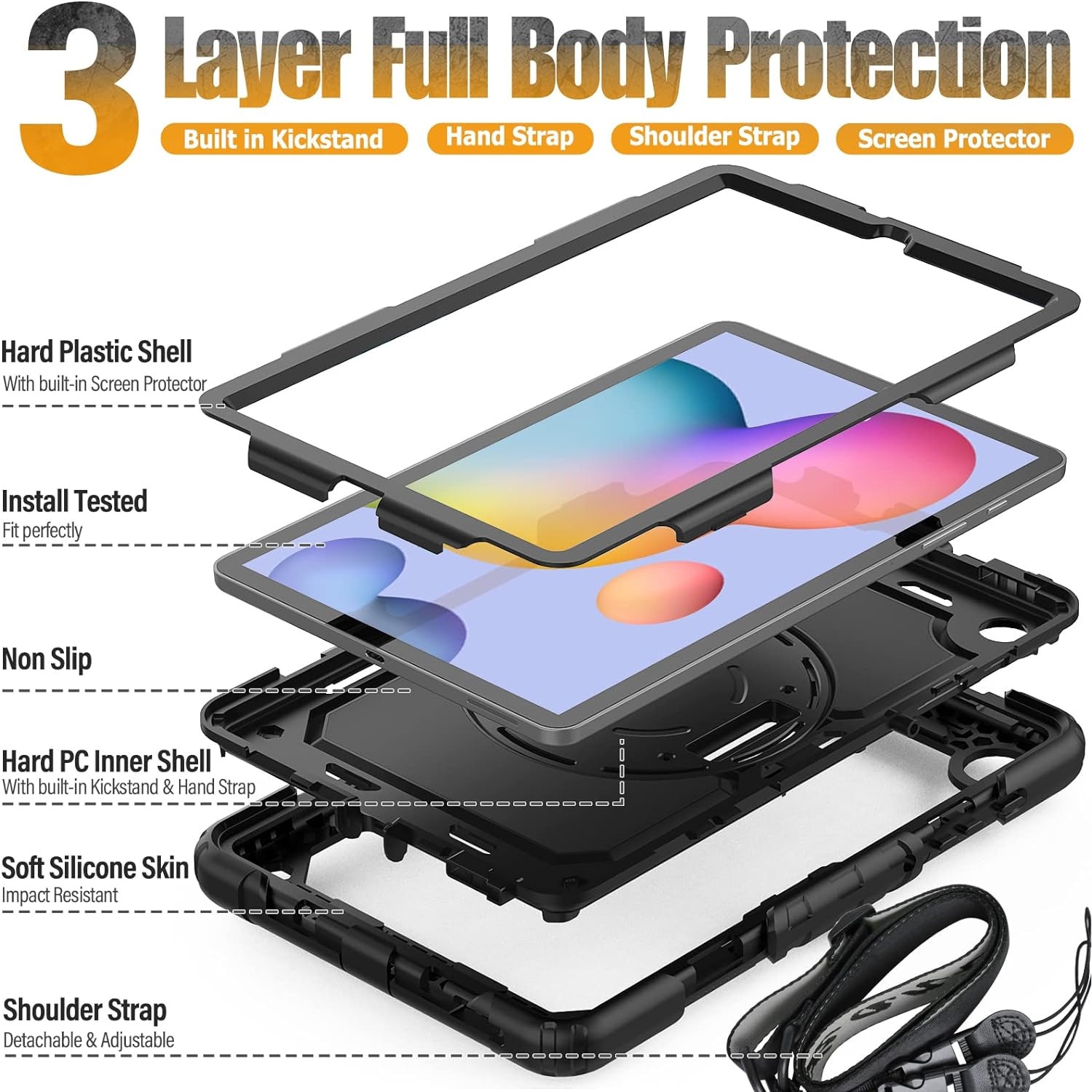 Carcasa 360 grade Solid compatibila cu Samsung Galaxy Tab A9 8.7 inch, Protectie display, Black