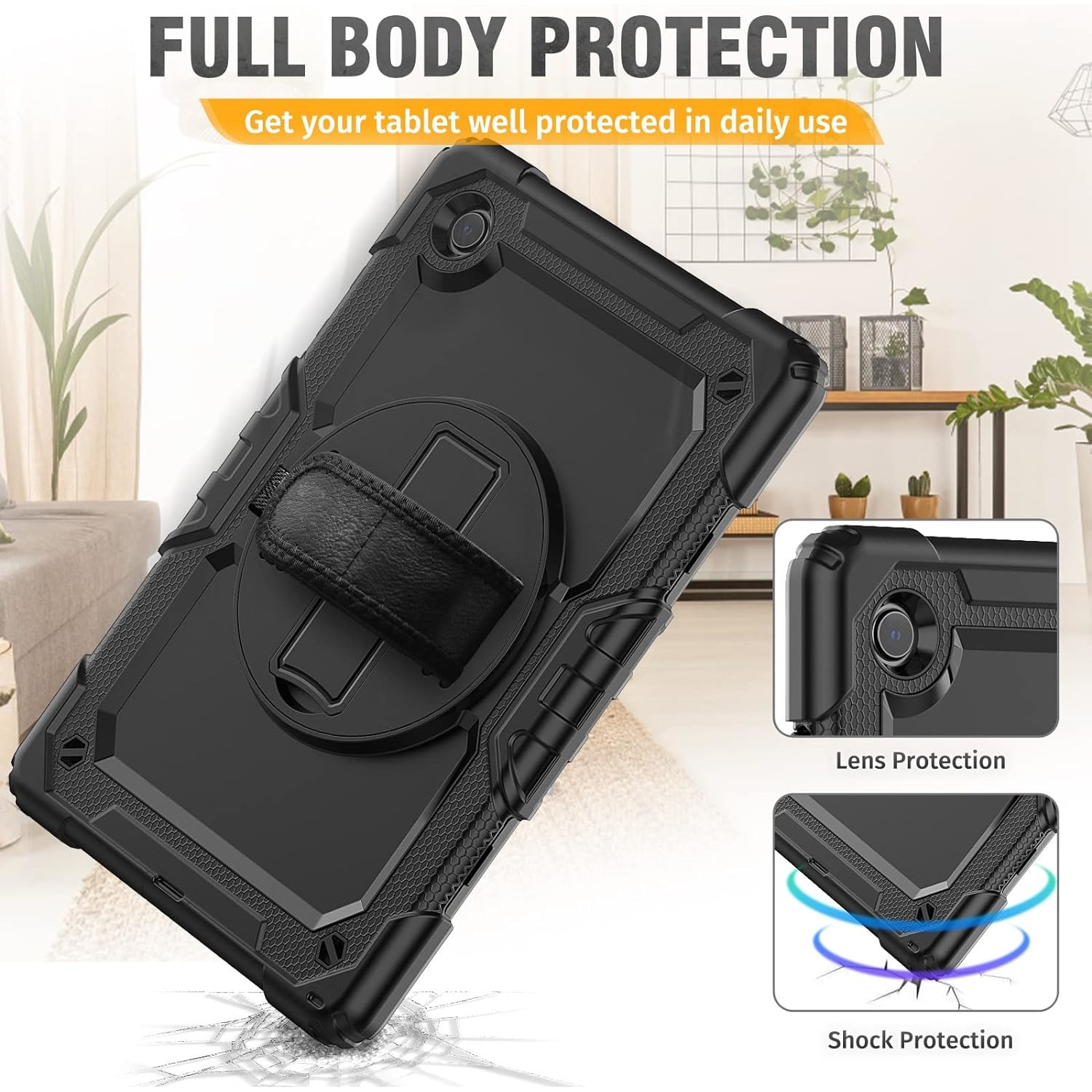 Carcasa 360 grade Solid compatibila cu Samsung Galaxy Tab A9 8.7 inch, Protectie display, Black