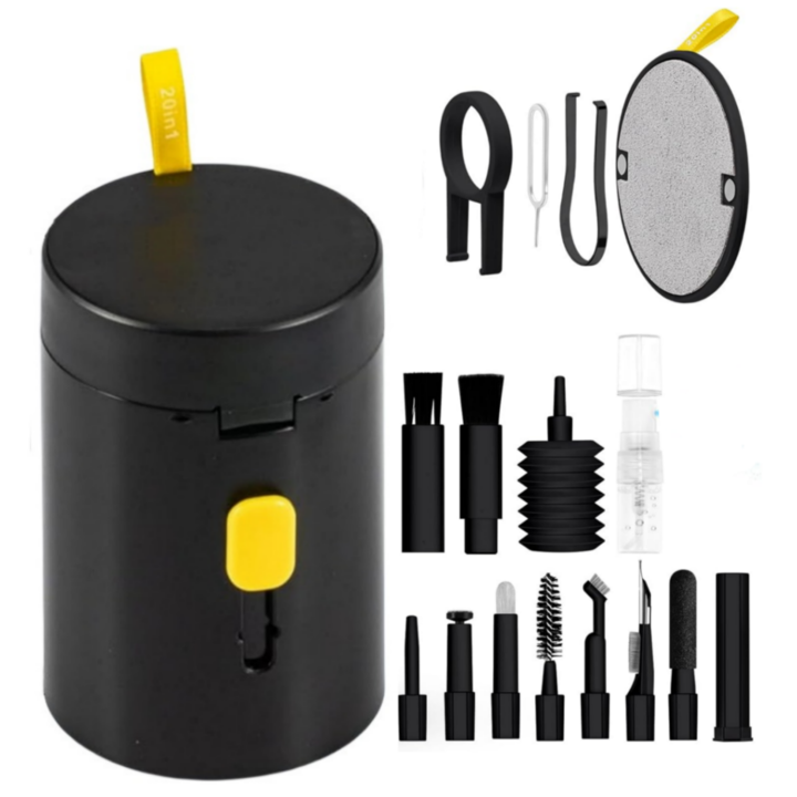 20 az 1-ben tisztítókészlet vezeték nélküli fejhallgatók fertőtlenítéséhez AirPods, fülhallgató, okostelefon, billentyűzet, autós műszerfal, Ideas4comfort, univerzális, fekete