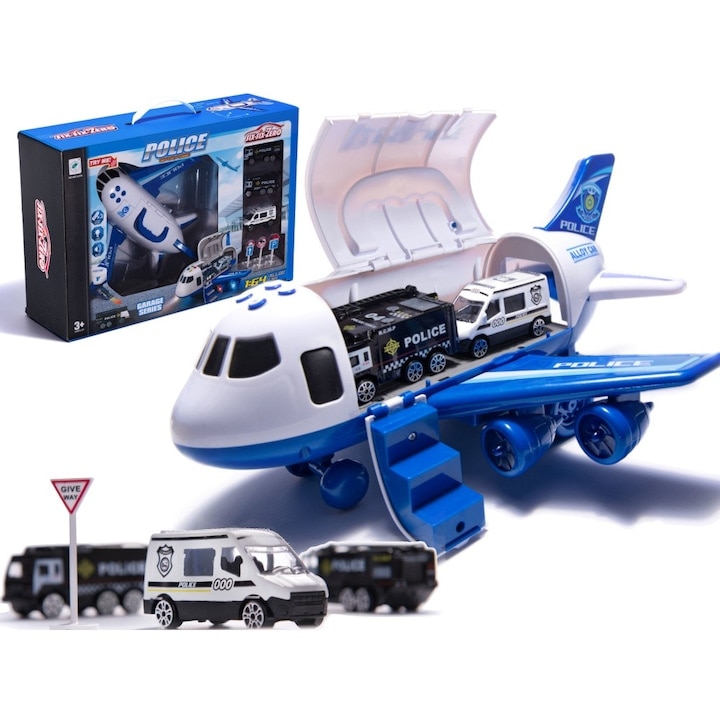 Set Mappy Avionul multifunctional cu lumini si sunete, functie abur, cu 3 masinute metalice
