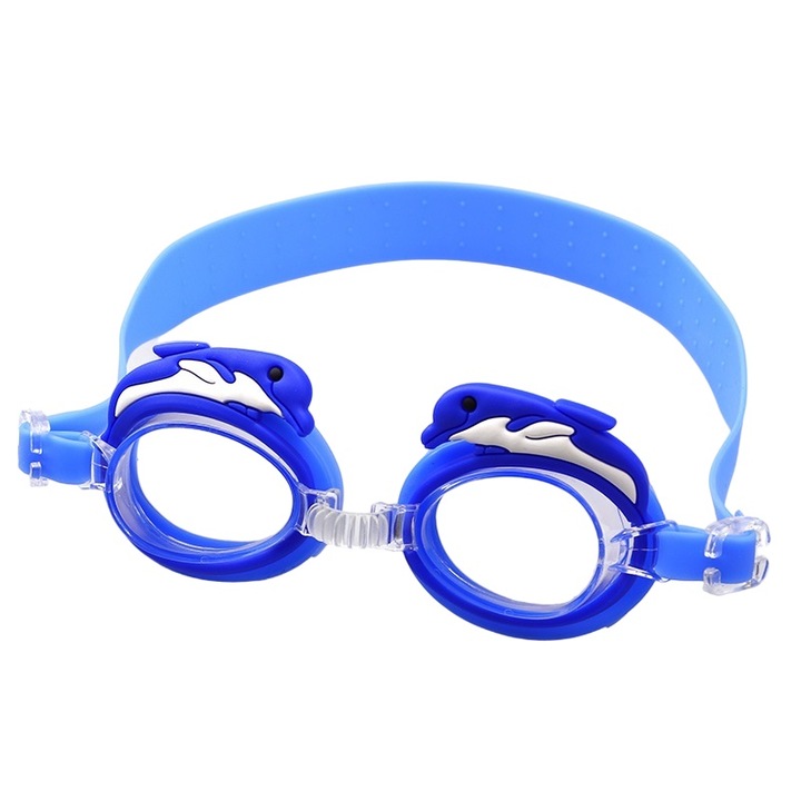 Ochelari de inot pentru copii, delfin albastru, anticeata, reglabili