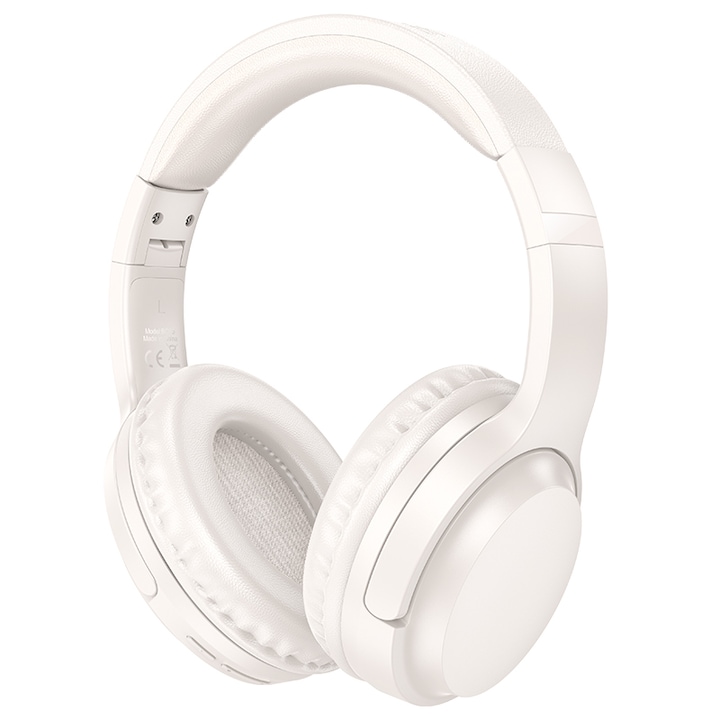 Borofone BO25 Rhyme fejhallgató, Bluetooth 5.3 + Jack 3,5 mm, Hi-Fi, autonómia 30 óra, összecsukható, fehér