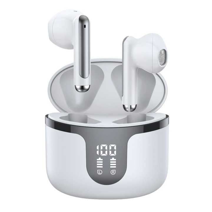 LUMAUDiO® Spin vezeték nélküli fülhallgató, Bluetooth 5.3, környezeti zajszűréssel, 25 óra autonómia, fehér