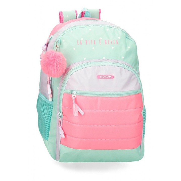 Rucsac fete scoala, Movom La Vita e Bella, 2 compartimente, adaptabil, multicolor, 33x46x17 cm