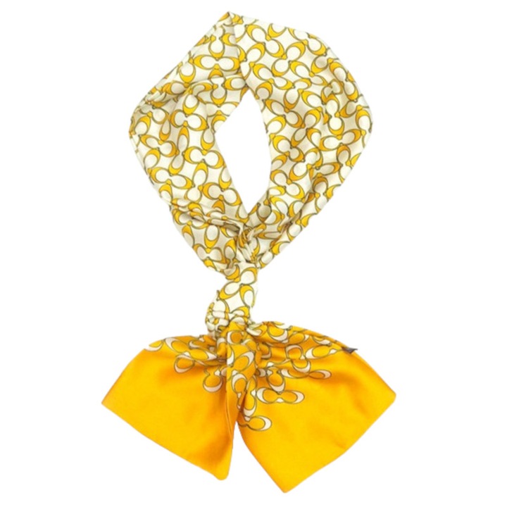 Esarfa lunga din satin chiffon, model cu bucle aurii, galben, 145x14cm