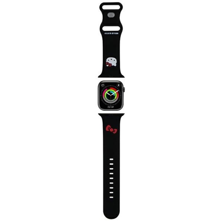 Apple óra szíj, Hello Kitty, szilikon/rozsdamentes acél, fekete, kompatibilis 42/44/45/49 mm
