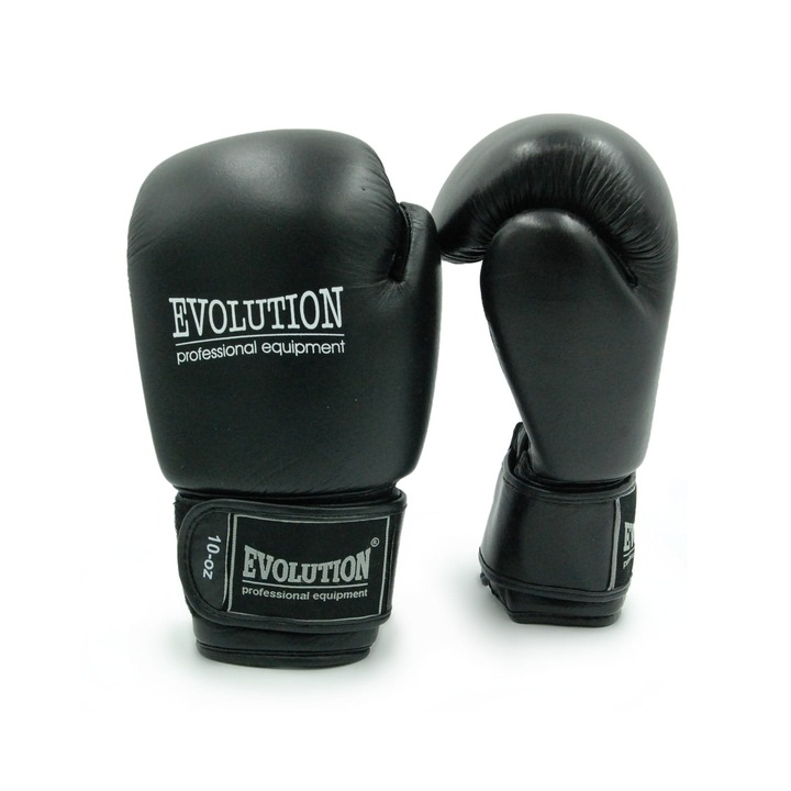 Evolution boxkesztyű, természetes bőr, tépőzáras, fekete, 12