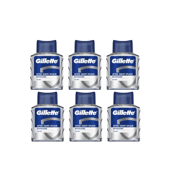Set 6 x Gillette After Shave 100ml Revitalizing Splash Sea Mist, Efect Revirgorant, Formula Hidratanta, Fara Alcool, Hipoalergenic