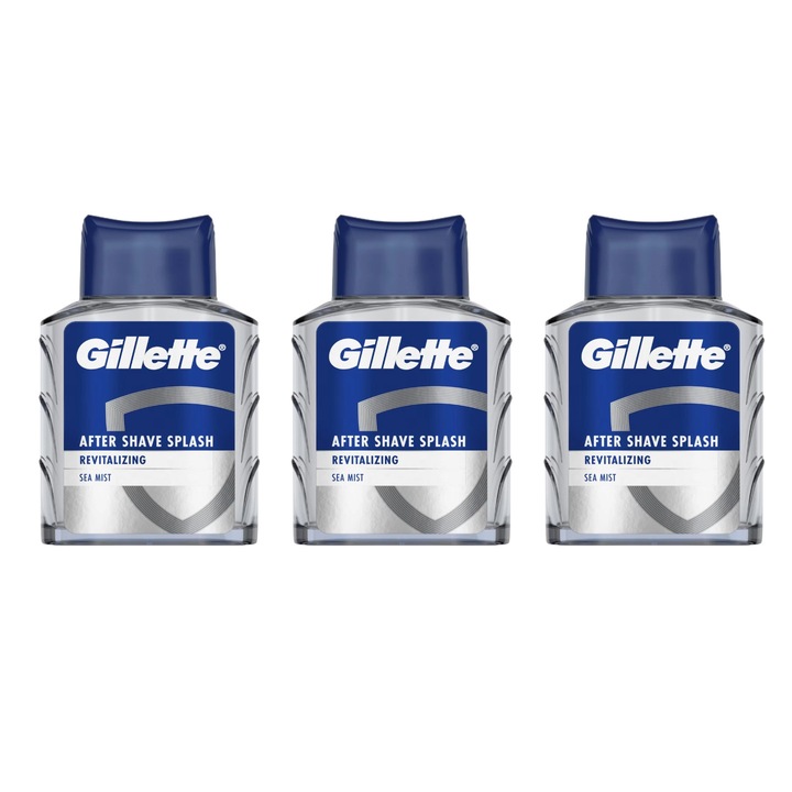 Set 3 x Gillette After Shave 100ml Revitalizing Splash Sea Mist, Efect Revirgorant, Formula Hidratanta, Fara Alcool, Hipoalergenic