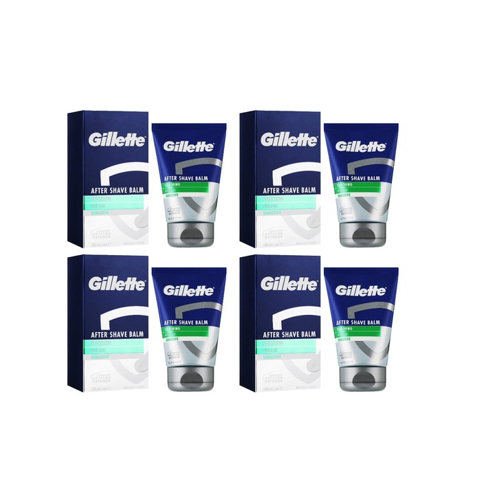 Set 4 x Gillette After Shave 100ml Soothing Sensitive, Aloe, Efect Revirgorant, Formula Hidratanta, Fara Alcool, Hipoalergenic