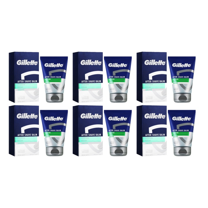 Set 6 x Gillette After Shave 100ml Soothing Sensitive, Aloe, Efect Revirgorant, Formula Hidratanta, Fara Alcool, Hipoalergenic