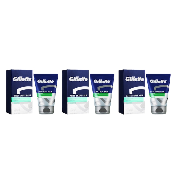 Set 3 x Gillette After Shave 100ml Soothing Sensitive, Aloe, Efect Revirgorant, Formula Hidratanta, Fara Alcool, Hipoalergenic