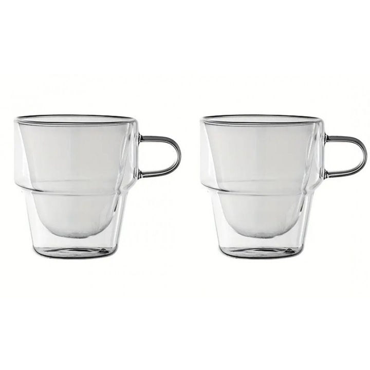 Set 2 cani espresso Altmore, sticla borosilicat, pereti dubli, 80 ml