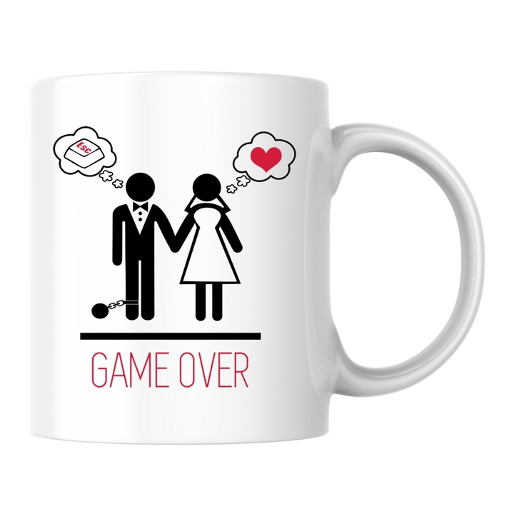 Cana personalizata - Game over, petrecerea burlacilor, mire, alba, 330 ml