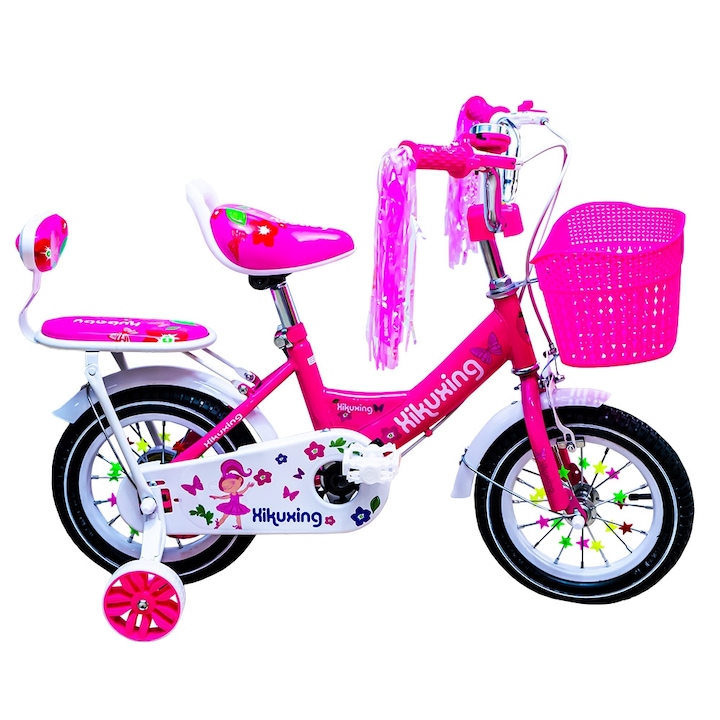 Go Kart Bike Y 223, 16 цола, детски, 3-5 години, силиконови помощни колела, багажник, кош, розов
