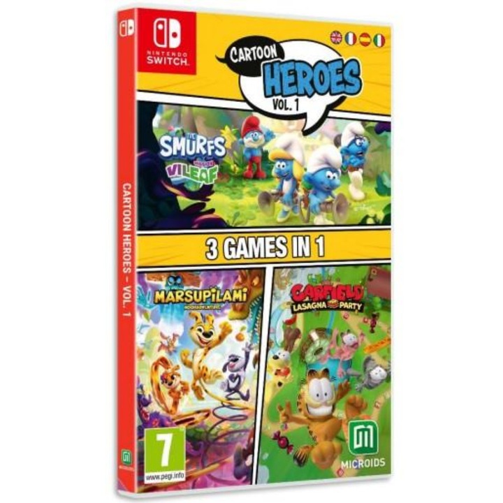 Joc Cartoon Heroes Vol. 1 3 Games In 1 Smurfs Mission Vileaf & Marsupilami & Garfield Lasagna Party Pentru Nintendo Switch
