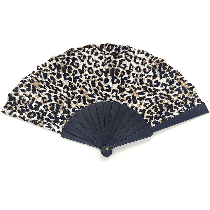 Evantai pliabil, plastic, Pictura Leopard Pattern, 23x2x3 cm, alb