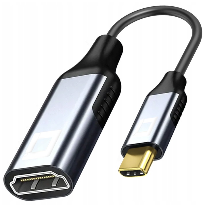 Adaptor Cablu, Co2®, USB-C la HDMI 2.1 8K/60Hz, 4K/120Hz, 2K/144Hz, Full HD, Plug &Play MHL Dynamic HDR eARC VRR QMS ALLM, pentru MacBook, iPhone, Samsung, unidirectional, Aluminiu Space Gray