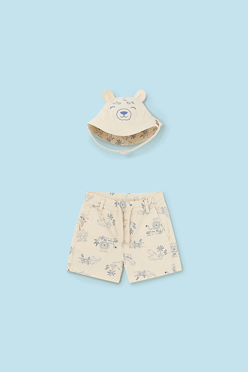 Mayoral, Set de pantaloni scurti chino si palaie bucket, Crem, Bleumarin, 80 CM