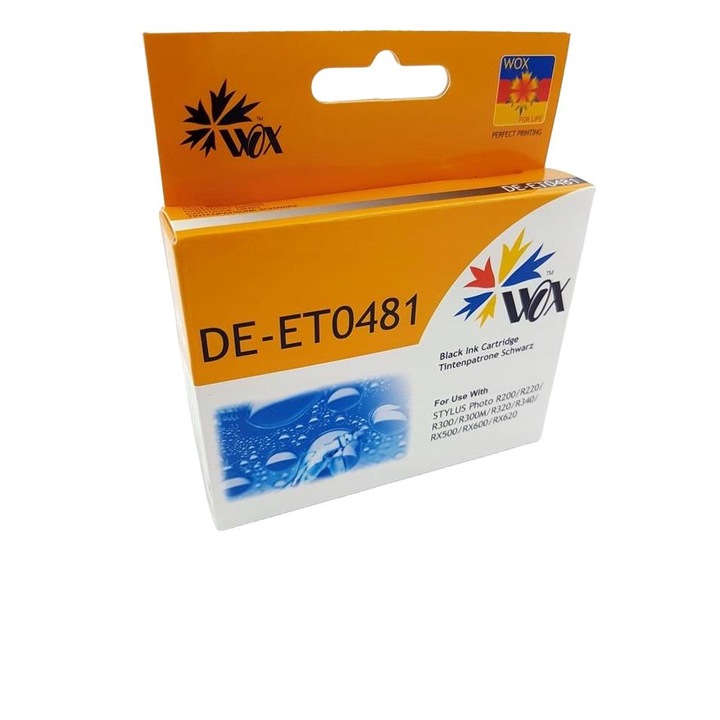 Tintasugaras nyomtatópatron, Wox kompatibilis EPSON T0481, fekete