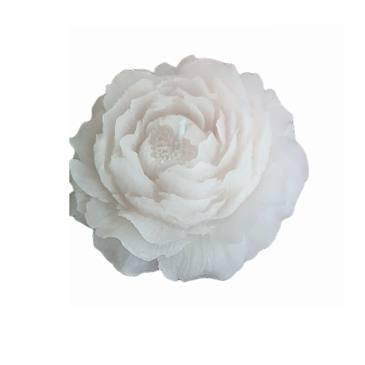 Lumanare realizata manual din ceara naturala de soia, bujor alb, marturii nunta si botez