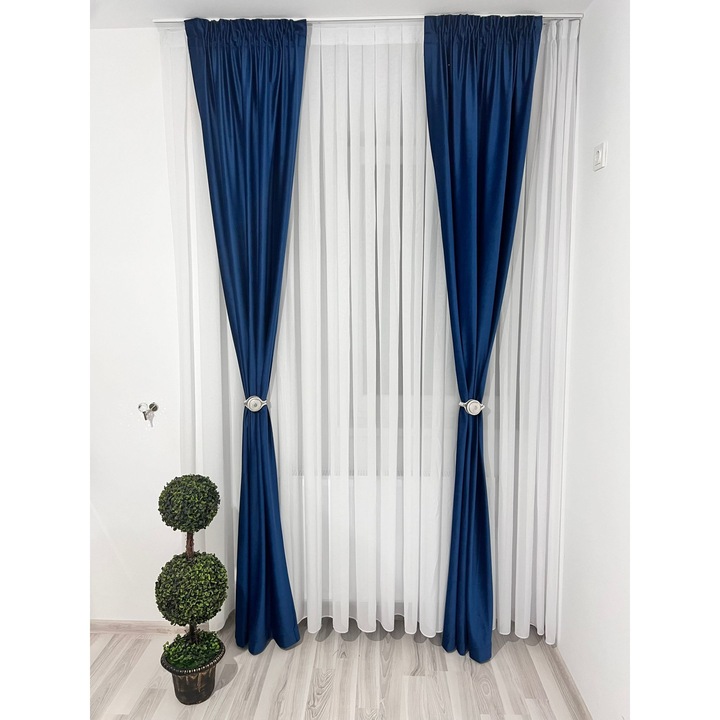 Комплект от две кадифени пердета Ronda, тъмносини, изработени върху 10 см широчина gingham, 2x200x250 cm