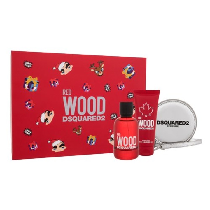 Set cadou Dsquared2 Red Wood, EDT 100 ml, gel de dus 100 ml, portofel