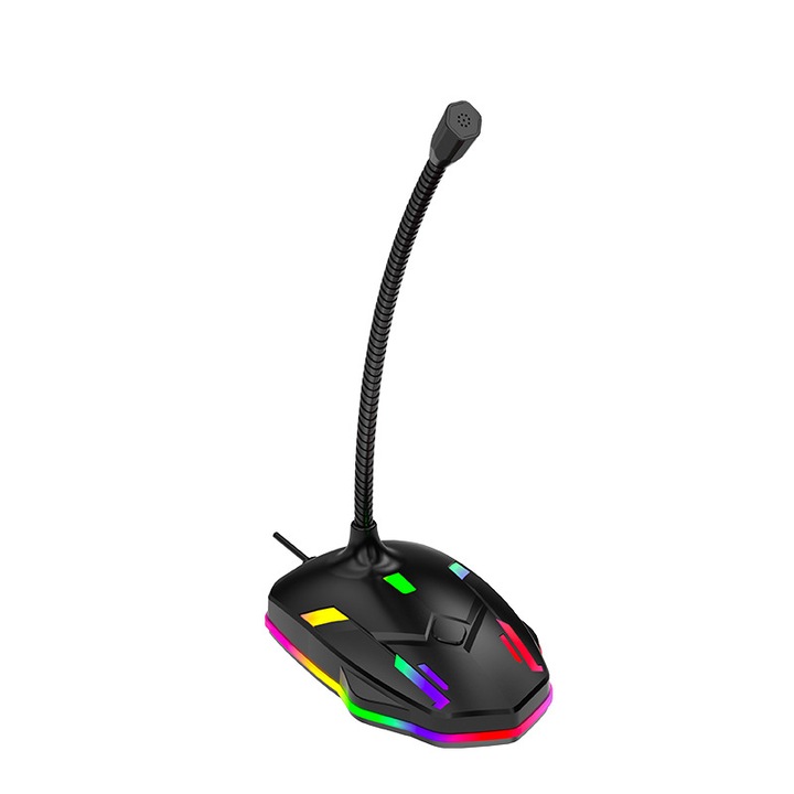 Микрофон за игри, BOMSTOM, RGB осветление, USB връзка, 13x8.5x21 см, черен