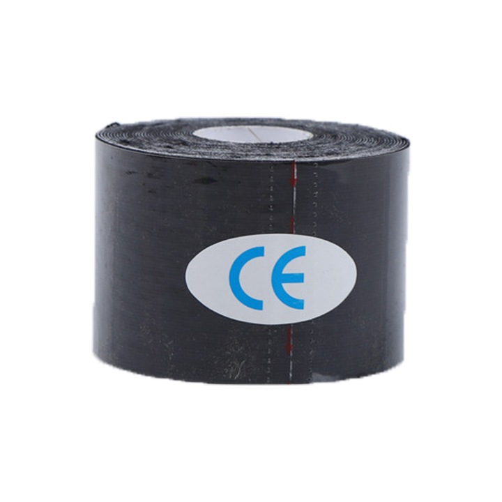 Kineziológiai szalag, vízálló, latexmentes, 5cm x 5m, regeneráló sportolók, fekete