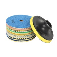 Set 10 dischete diamantate slefuire, NUODWELL, Granulatie 50, 100, 150, 300, 500, 800, 1000, 1500, 3000, Cu pernuta de sustinere, Pentru granit, beton, marmura, piatra, gresie si faianta, Rasina, 10cm, Multicolor