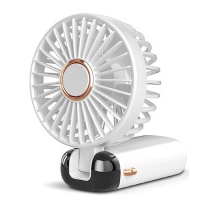 Hordozható ventilátor LED kijelzővel, 5 sebesség, fehér, 3000mAh