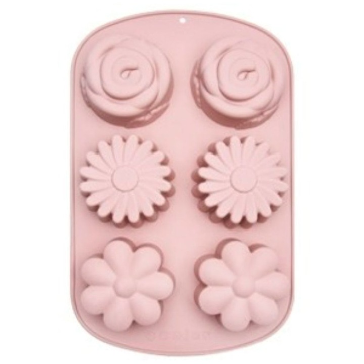Szilikon tortaforma, 6 virágos üreges, tapadásmentes, Nordic pink