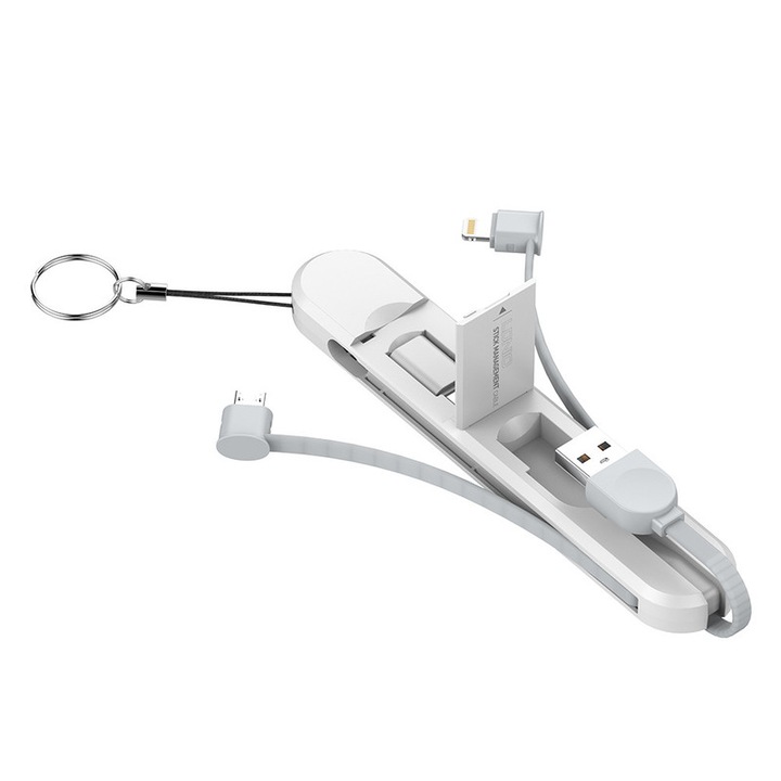 3 az 1-ben mágneses töltőkábel kulcstartóval telefonokhoz és táblagépekhez, USB Type-C/Micro USB kompatibilis