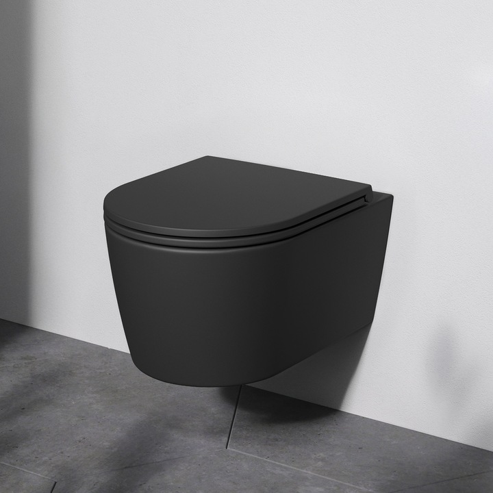 Vas WC suspendat, capac SoftClose, fara rama, spalare uniforma FlashClean, negru, CFA1700MBSC Flash AM.PM