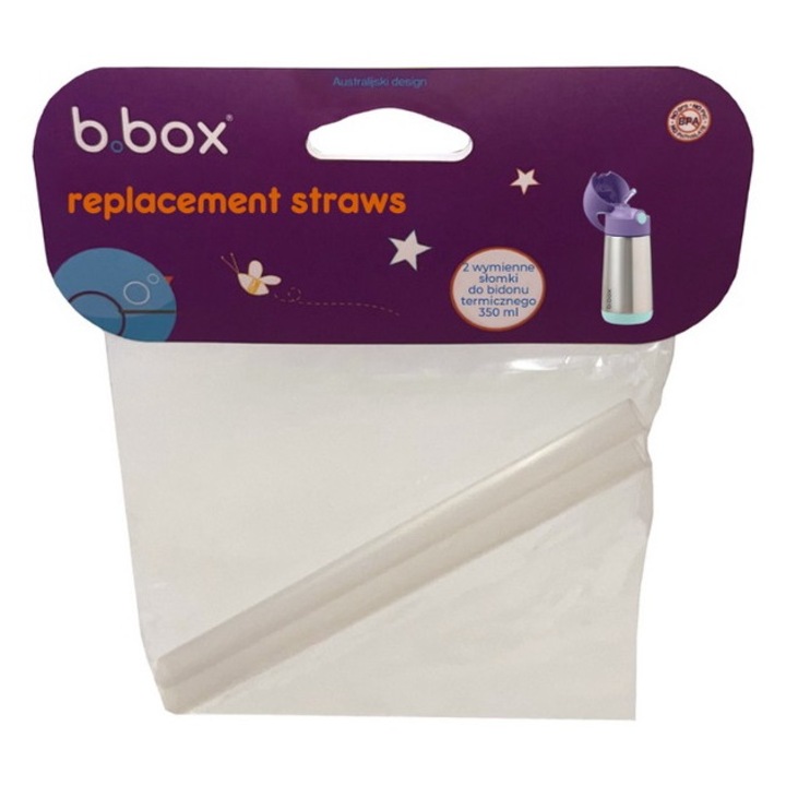 2 db tartalék szívószál készlet 350 ml-es termoszhoz, B.BOX, polipropilén, BPA mentes, átlátszó