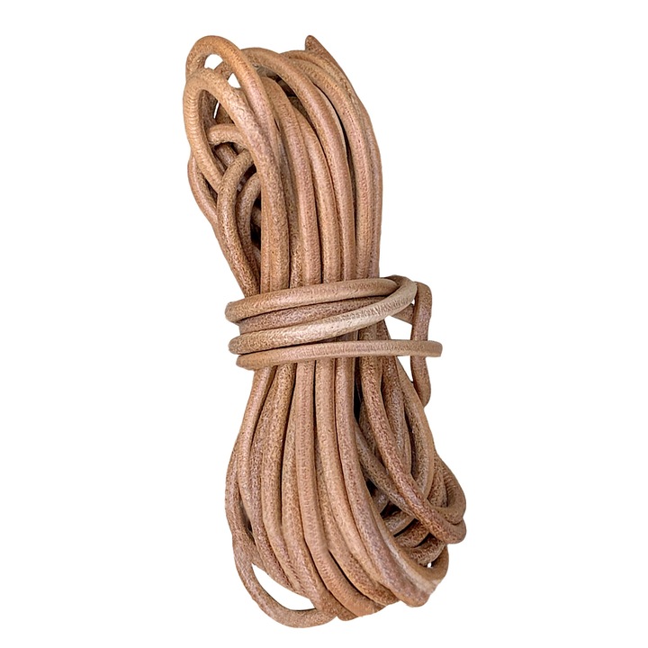 Snur din piele rotund pentru bijuterii handmade, maro deschis, 3mm x 5m