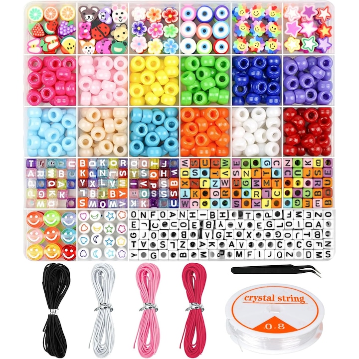 Set creativ diy facut bratari, kit consumabile bijuterii, margele litere, 700 buc, Multicolor