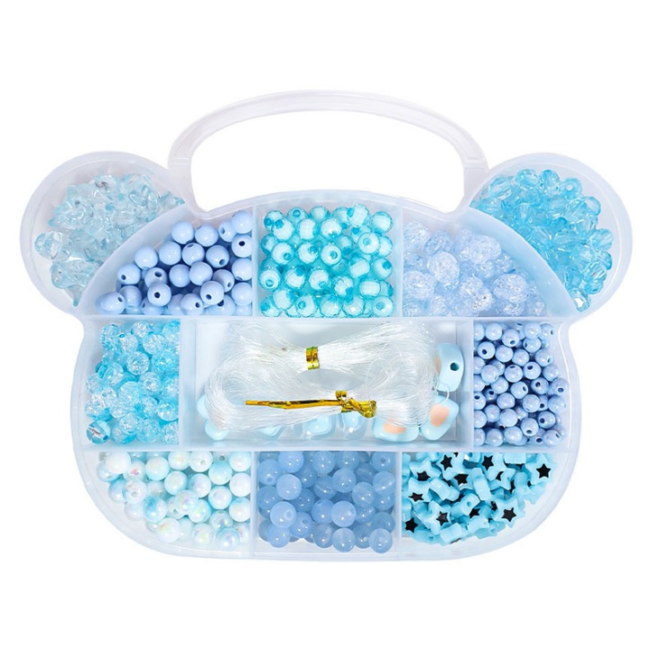 Set 350 de facut bijuterii, bratari cu margele si alte accesorii pentru fete, albastru