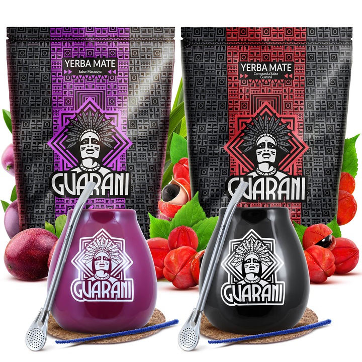 Ceai Yerba Mate Maracuya Guarani Energia 2x500g Cana Negru Roz 2x350 ml
