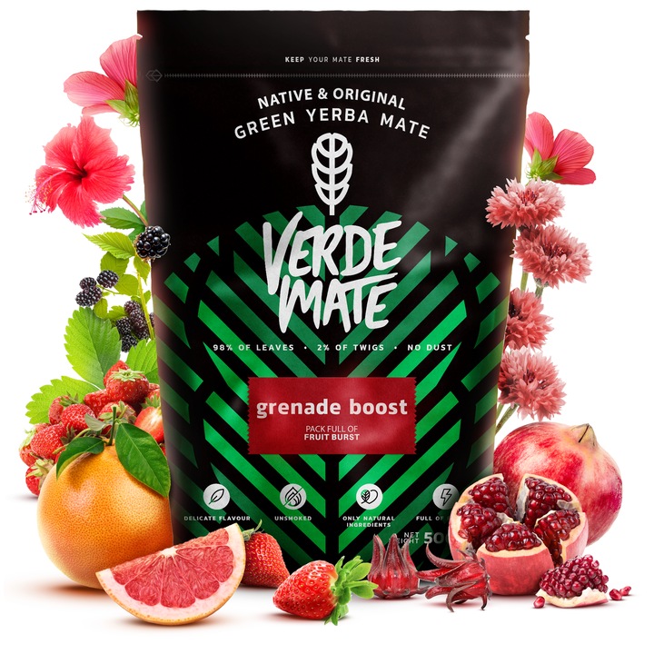 Ceai Yerba Mate, Verde Mate Green Grenade Boost, Fructe, 500g