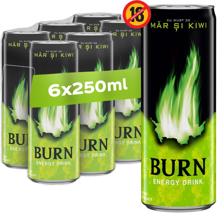 Bautura energizanta Burn Apple Kiwi, Doza, 6 x 250ml