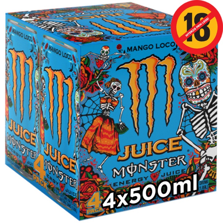 Monster Mango Loco, Bautura energizanta, Doza, 4 x 500ml