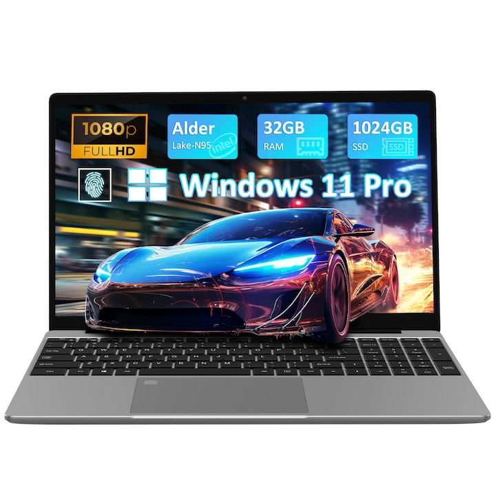 Laptop Business Auusda, procesor Centrino N95, 32GB RAM, SSD 1TB, ecran IPS 15.6" FHD, tastatura iluminata, Windows 11 Pro