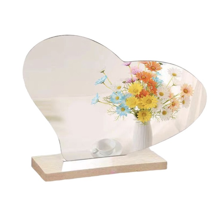 Козметично огледало, Акрил/Дърво, 17 см, Бяло/Кафяво